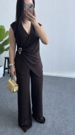 Lady Aksesuar Detaylı Kruvaze Modal Takım - Kahve - Görsel 2