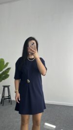 Deniss Aksesuar Tokalı Basic Modal Elbise - Lacivert - Görsel 5