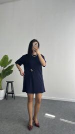 Deniss Aksesuar Tokalı Basic Modal Elbise - Lacivert - Görsel 6