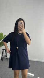 Deniss Aksesuar Tokalı Basic Modal Elbise - Lacivert - Görsel 7