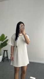 Deniss Aksesuar Tokalı Basic Modal Elbise - Beyaz - Görsel 5