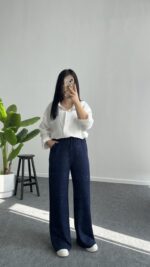 Pina Önü Simli Modal Pantolon - Lacivert - Görsel 4