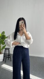 Pina Önü Simli Modal Pantolon - Lacivert - Görsel 2