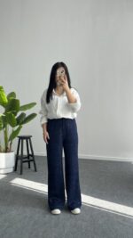 Pina Önü Simli Modal Pantolon - Lacivert - Görsel 3