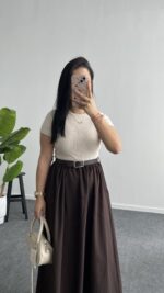 Elizz Kemerli Elbise - Kahve - Görsel 3