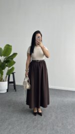 Elizz Kemerli Elbise - Kahve