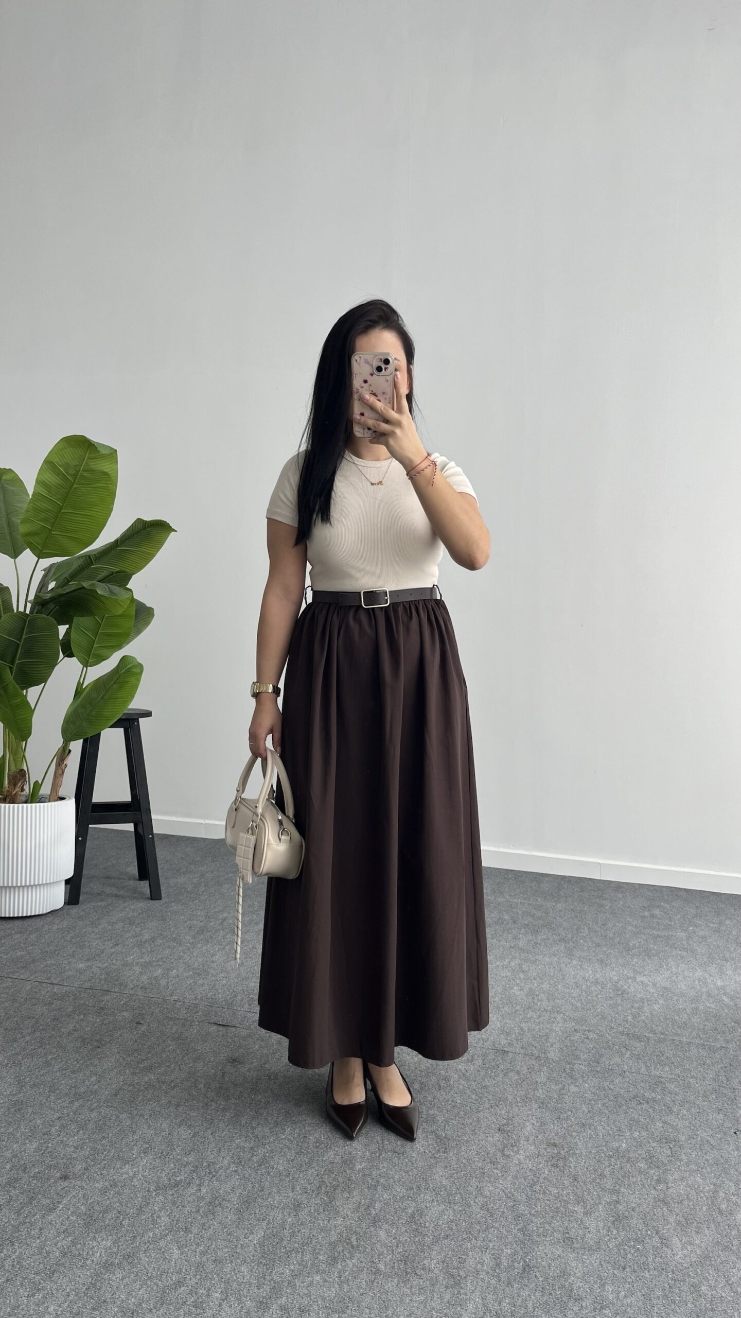 img_9393 Elizz Kemerli Elbise - Kahve - Görsel 1