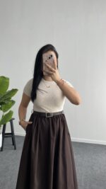 Elizz Kemerli Elbise - Kahve - Görsel 5