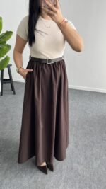 Elizz Kemerli Elbise - Kahve - Görsel 4