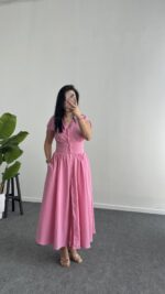 Rima Poplin Elbise - Pembe