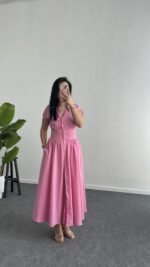 Rima Poplin Elbise - Pembe