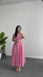 Rima Poplin Elbise - Pembe - Görsel 4