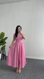 Rima Poplin Elbise - Pembe - Görsel 5