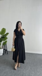 Rima Poplin Elbise - Siyah