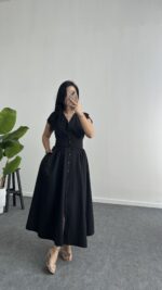 Rima Poplin Elbise - Siyah - Görsel 2