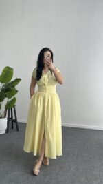 Rima Poplin Elbise - Sarı