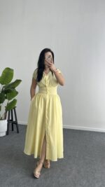Rima Poplin Elbise - Sarı