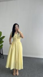 Rima Poplin Elbise - Sarı - Görsel 4
