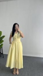 Rima Poplin Elbise - Sarı - Görsel 4