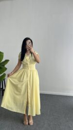 Rima Poplin Elbise - Sarı - Görsel 5