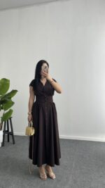 Rima Poplin Elbise - Kahve