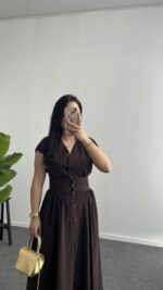 Rima Poplin Elbise - Kahve - Görsel 3