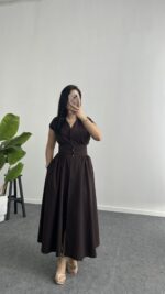 Rima Poplin Elbise - Kahve - Görsel 2