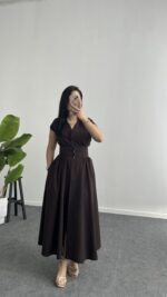 Rima Poplin Elbise - Kahve - Görsel 2