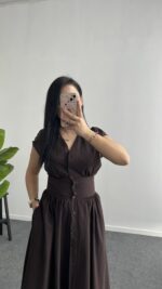 Rima Poplin Elbise - Kahve - Görsel 4