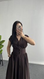Rima Poplin Elbise - Kahve - Görsel 4