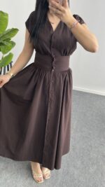 Rima Poplin Elbise - Kahve - Görsel 5