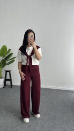 Sofya Bağlama Detaylı Takım - Bordo - Görsel 6