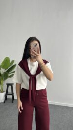 Sofya Bağlama Detaylı Takım - Bordo - Görsel 5