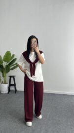 Sofya Bağlama Detaylı Takım - Bordo