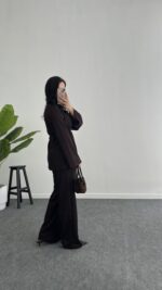 Mora Aksesuarlı Modal Kimono Takım - Kahve - Görsel 4