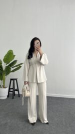 Mora Aksesuarlı Modal Kimono Takım - Bej