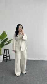 Mora Aksesuarlı Modal Kimono Takım - Bej - Görsel 3