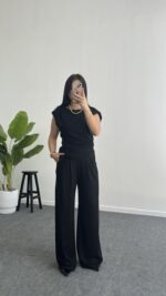 Zoi Vatkalı Bluz Pantolon Modal Takım - Siyah - Görsel 9