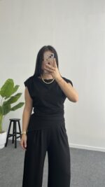 Zoi Vatkalı Bluz Pantolon Modal Takım - Siyah - Görsel 8