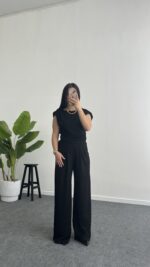 Zoi Vatkalı Bluz Pantolon Modal Takım - Siyah - Görsel 5