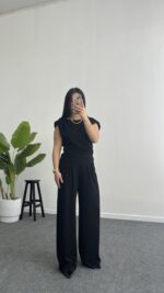 Zoi Vatkalı Bluz Pantolon Modal Takım - Siyah - Görsel 4