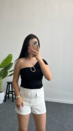 Ayarlanabilir Detaylı Straplez Bluz - Siyah