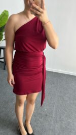 Aksesuarlı Sandy Elbise - Bordo - Görsel 3