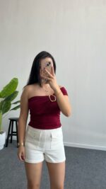 Ayarlanabilir Detaylı Straplez Bluz - Bordo