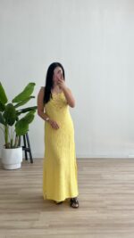 Kelly %100 Pamuk Ayarlanabilir Askılı Elbise - Sarı