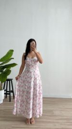 Lavinya Gloplu Çiçekli Elbise - Pembe - Görsel 6