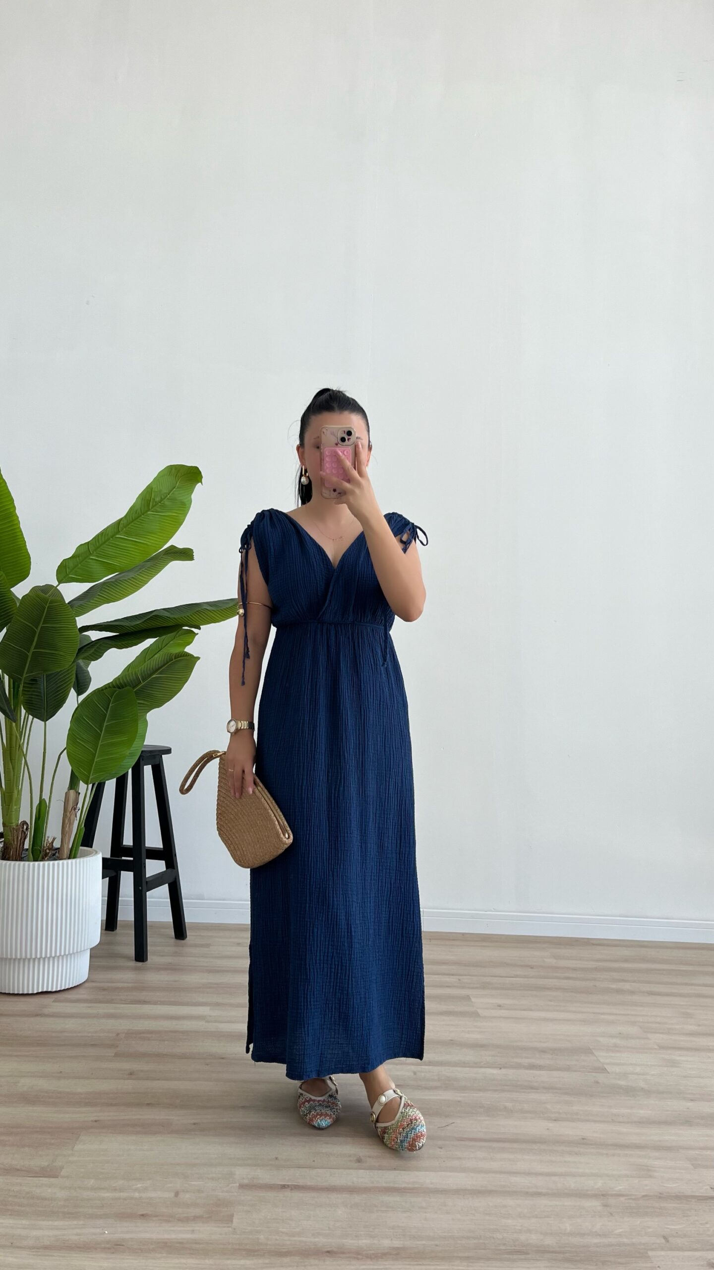 copy_74354c53-cb0b-4f52-b251-82623f735610 Natalie Müslin Elbise - İndigo - Görsel 1