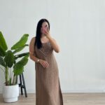 Kelly %100 Pamuk Ayarlanabilir Askılı Elbise - Kahve