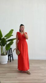 Natalie Müslin Elbise - Mercan