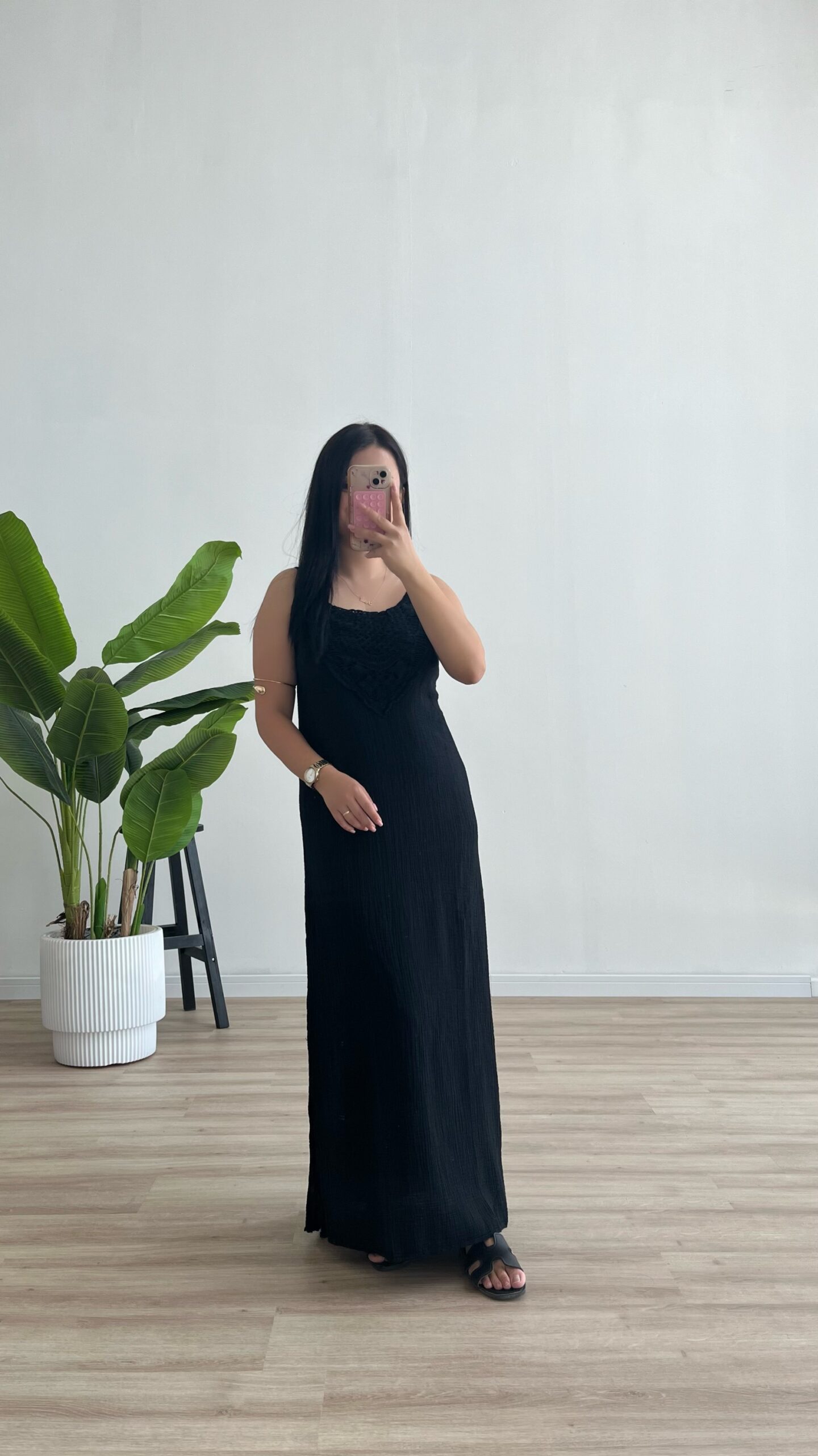 copy_a84ea6b2-7bec-4327-9a2d-58389d1e036d Kelly %100 Pamuk Ayarlanabilir Askılı Elbise - Siyah - Görsel 1